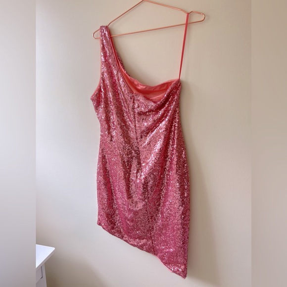 Mac Duggal Pink Sequin Pink One Shoulder Asymmetrical Dress Size 1X USA NWT - Picture 5 of 5